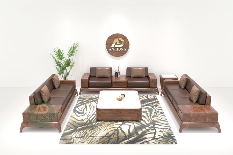 Sofa gỗ óc chó thời thượng cho không gian phòng khách đẳng cấp