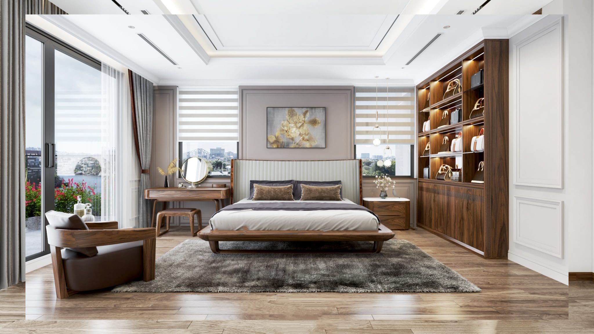 Giường ngủ gỗ óc chó thiết kế đẹp của An Hưng.