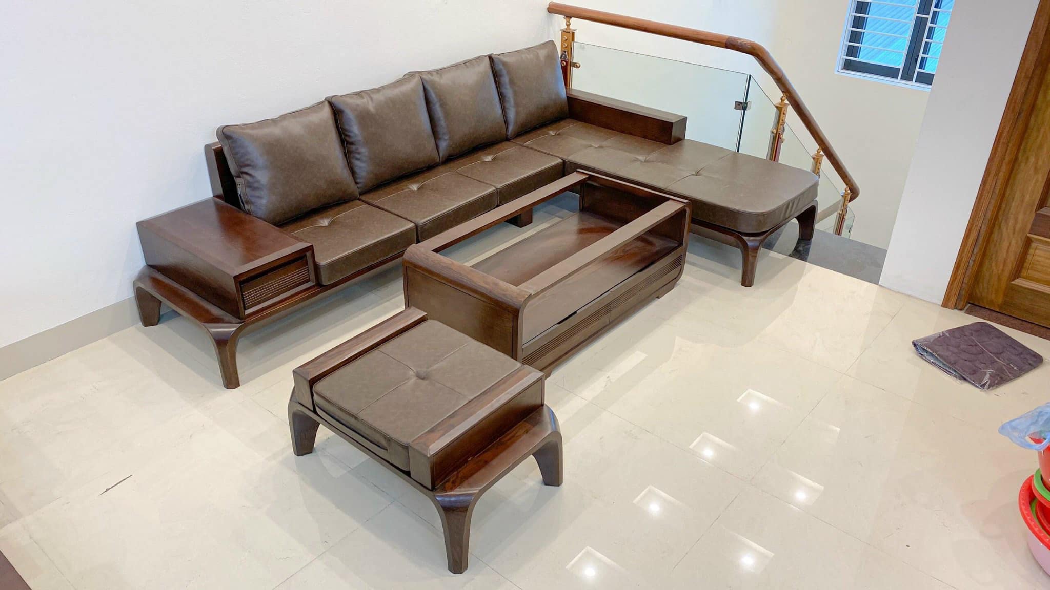 sofa gỗ chữ l cao cấp