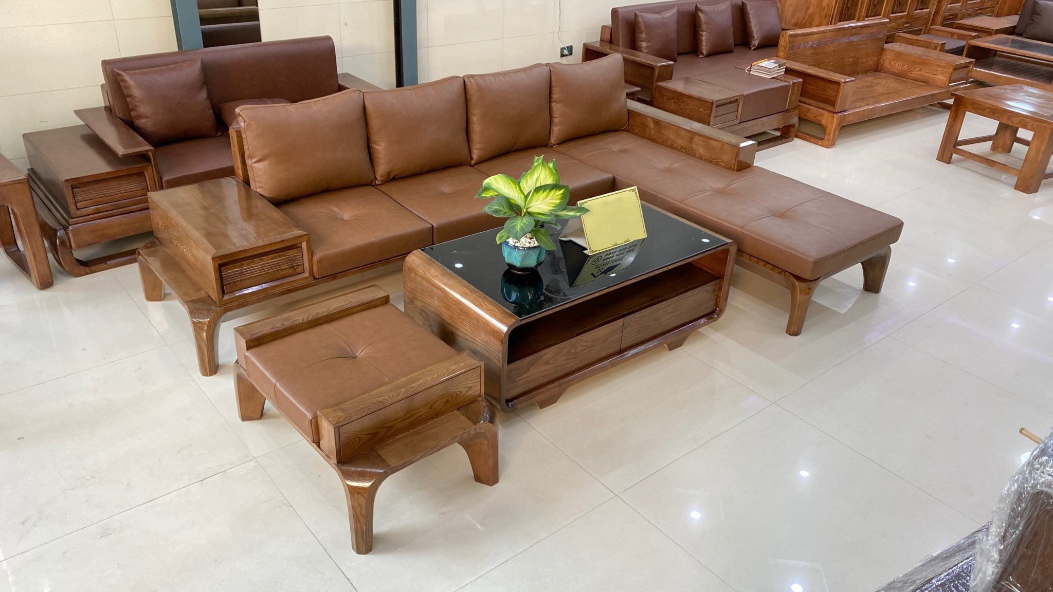 bộ sofa góc gỗ sồi