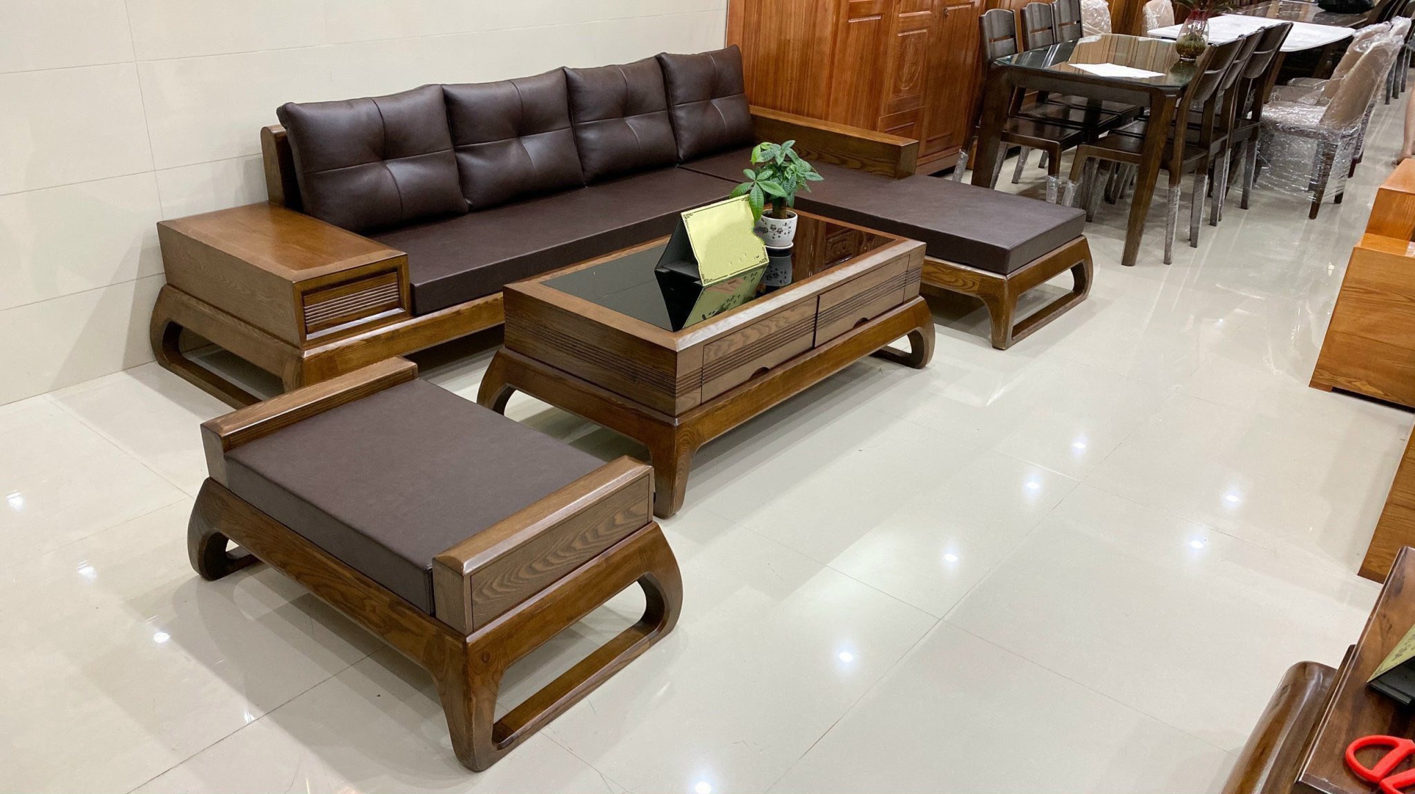 sofa gỗ chữ l cho chung cư