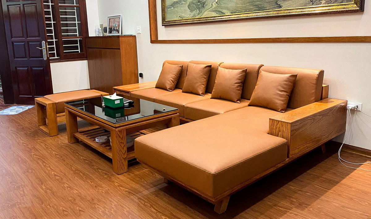 sofa góc gỗ hiện đại