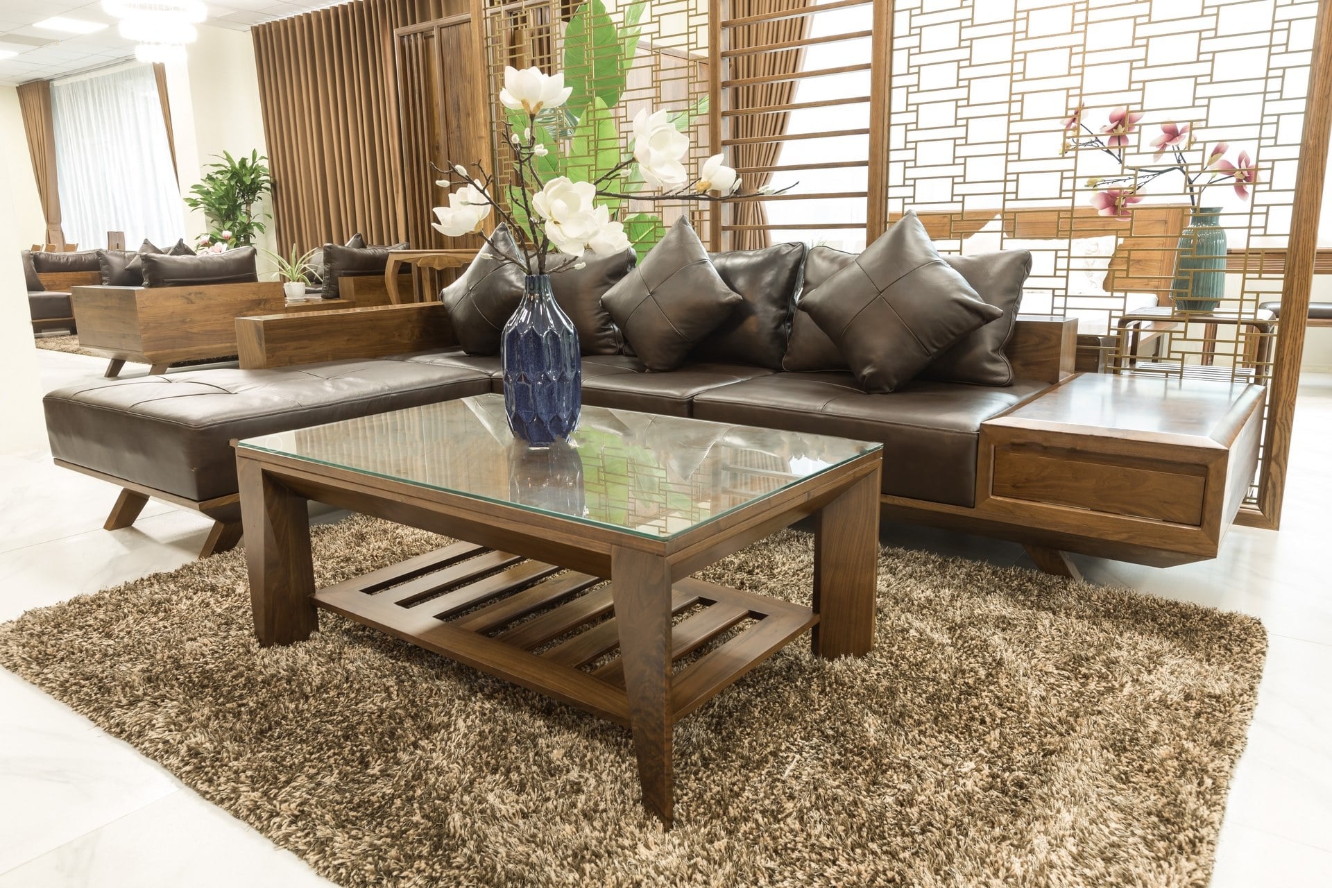 bàn ghế sofa gỗ phòng khách hiện đại