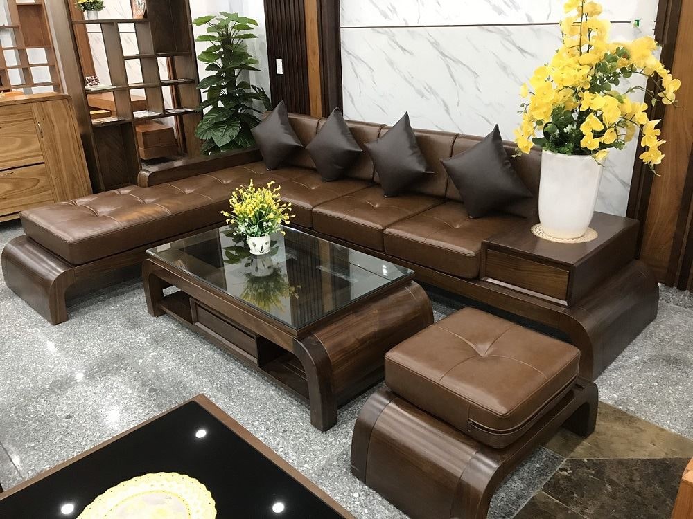 Sofa gỗ chữ L hiện đại