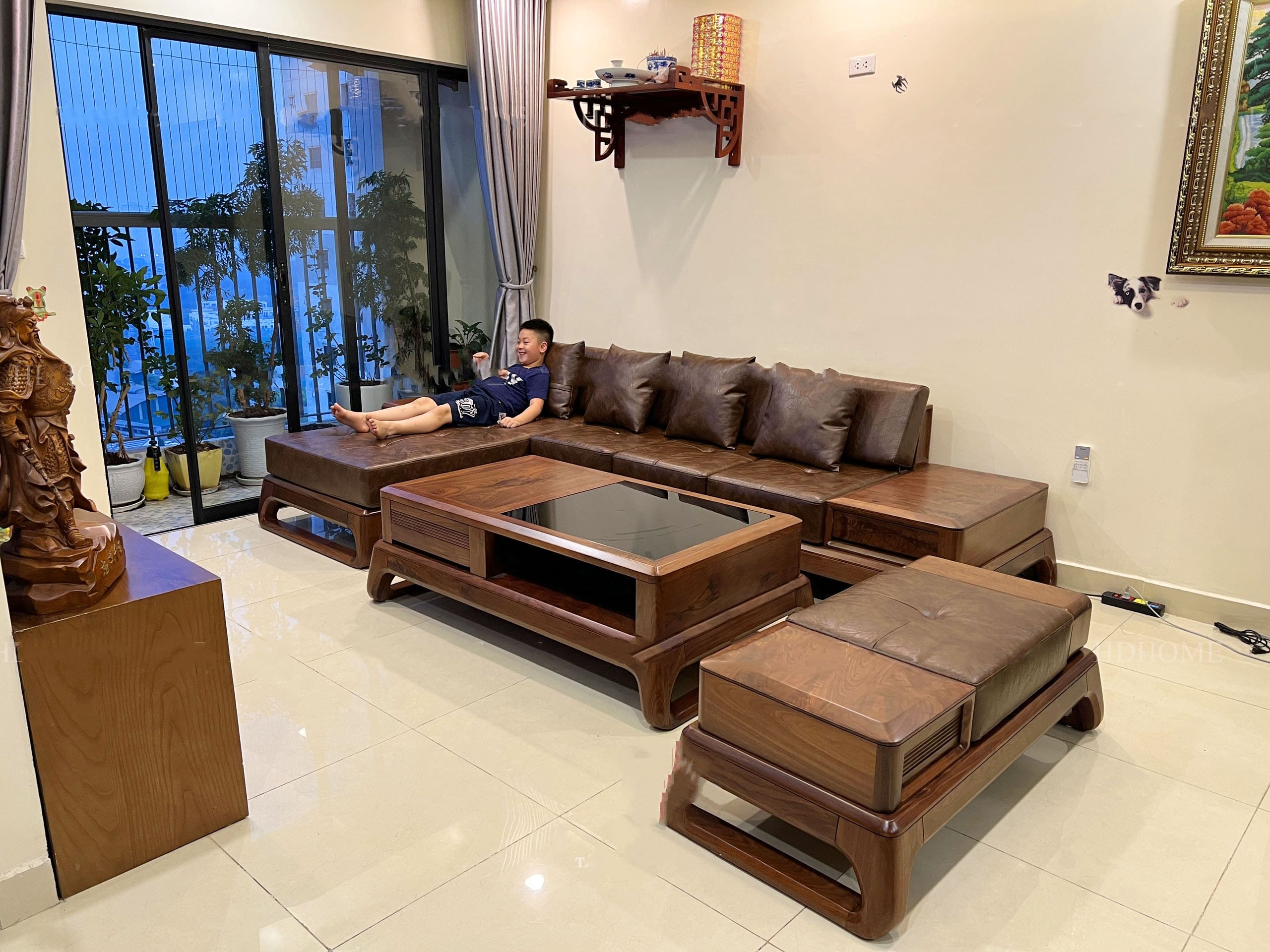 Sofa gỗ chữ l cho gia đình