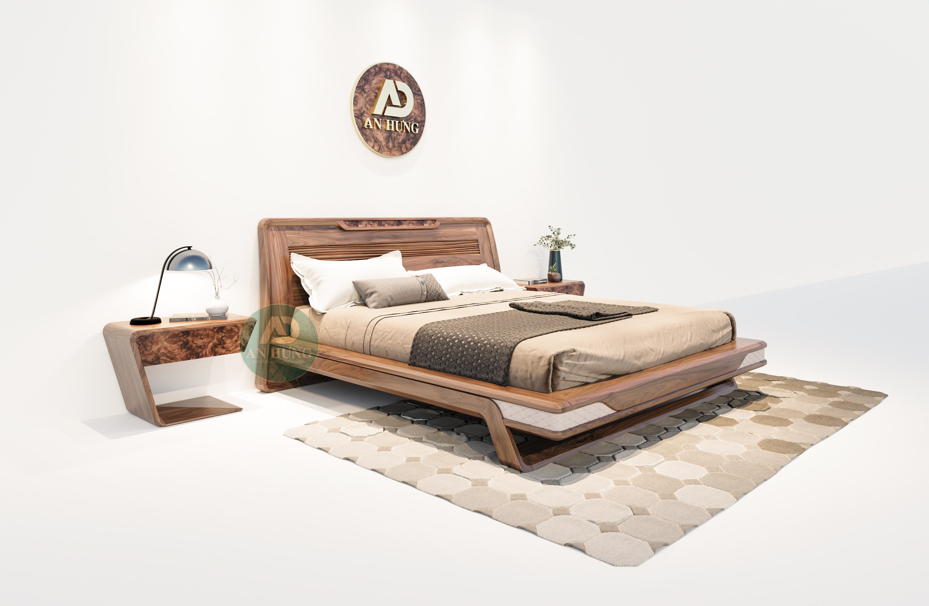 Mẫu giường gỗ óc chó sang trọng, hiện đại