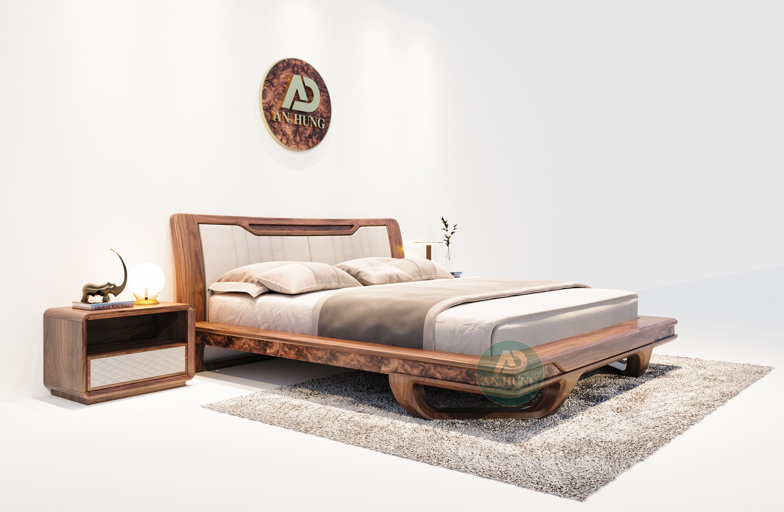 Thiết kế giường gỗ óc chó thời thượng