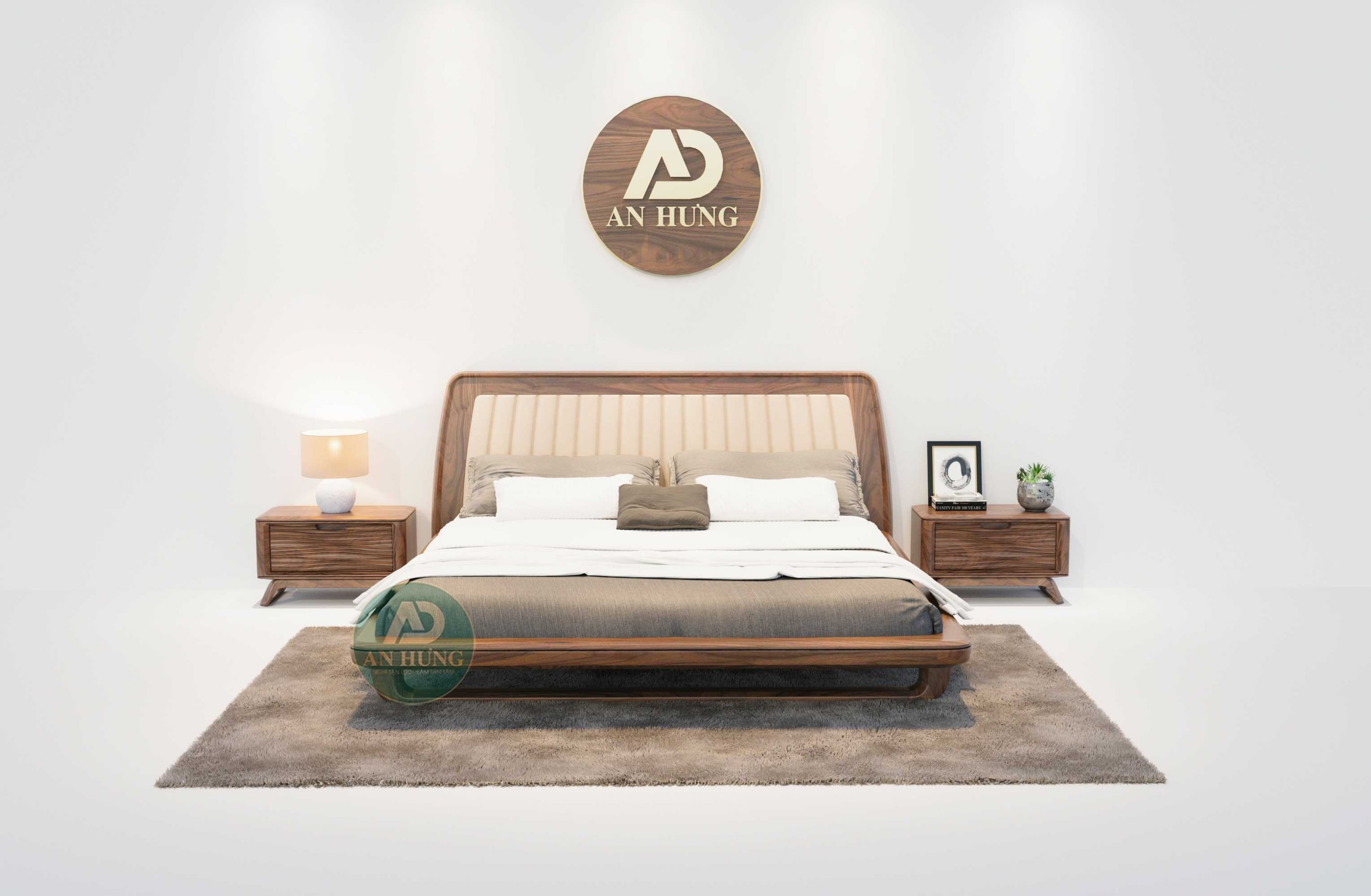 Thiết kế giường gỗ óc chó trẻ trung, hiện đại