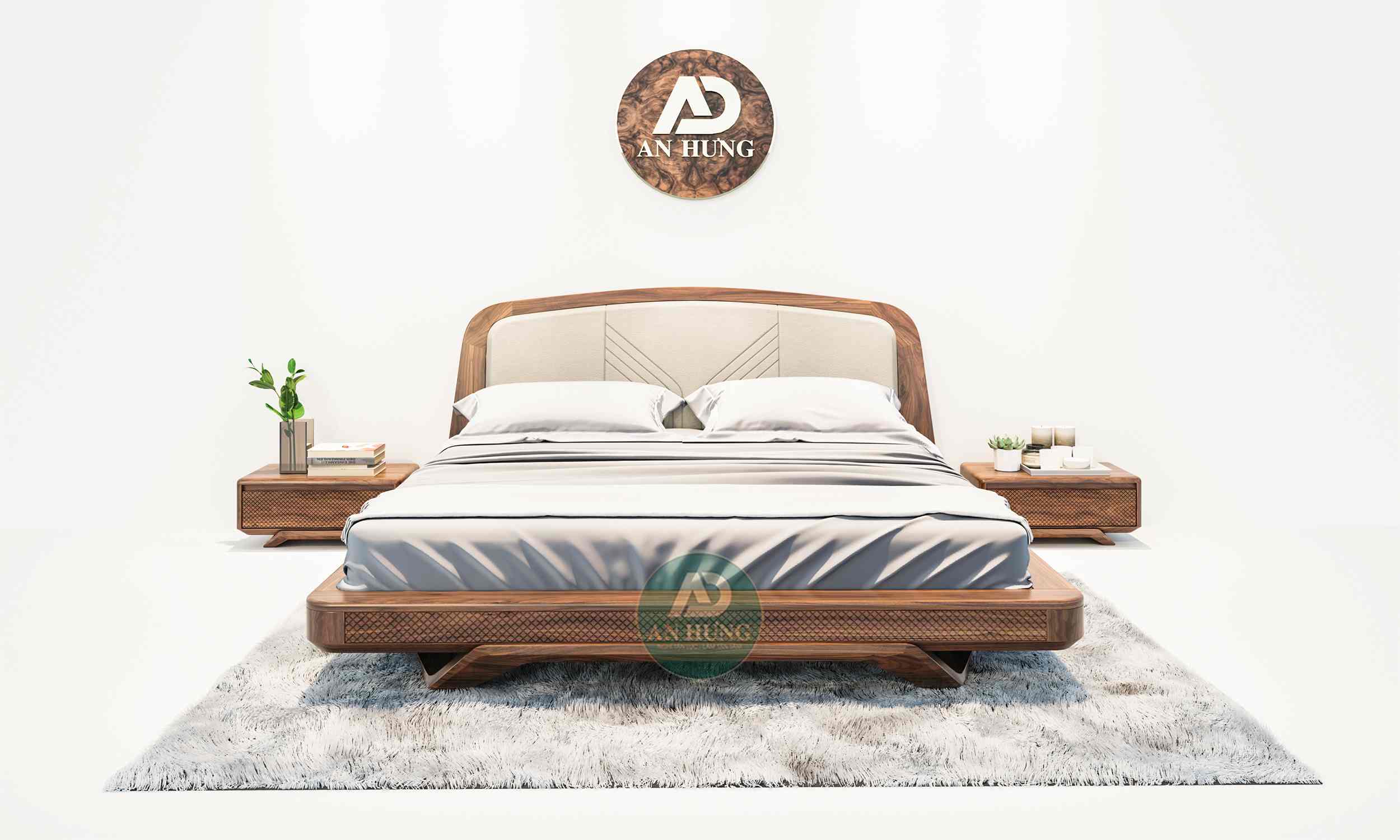Thiết kế giường gỗ óc chó cao cấp