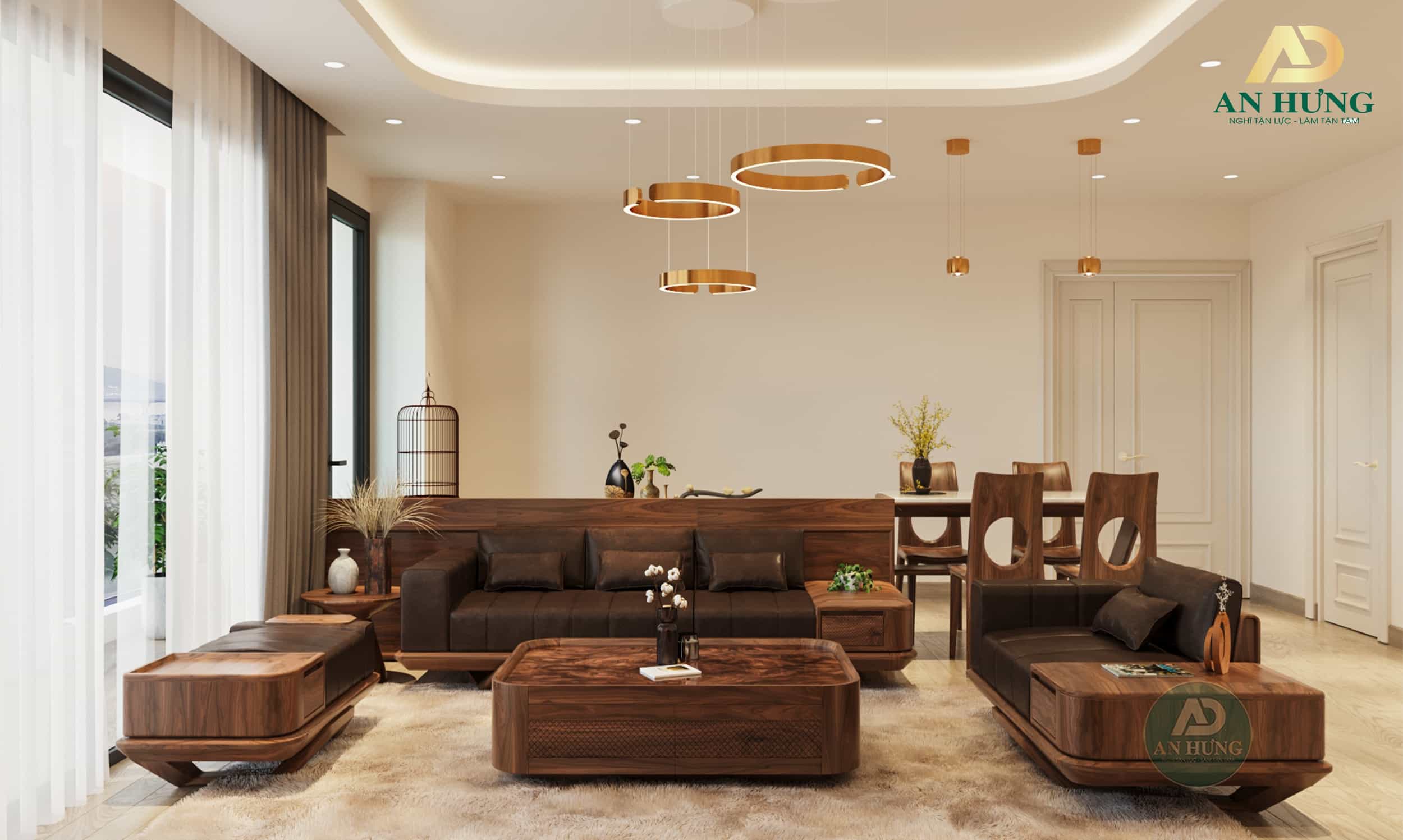 Thiết kế phòng khách gỗ tự nhiên cho nhà chung cư cao cấp