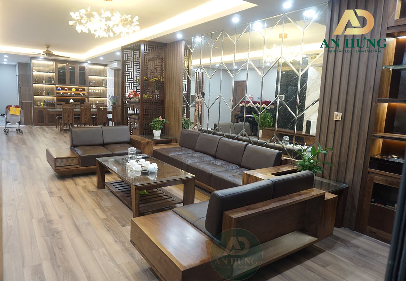 Nội thất chung cư gỗ óc chó là những sản phẩm như sofa, tủ kệ, giường ngủ, bàn ghế,... sử dụng gỗ óc chó tự nhiên