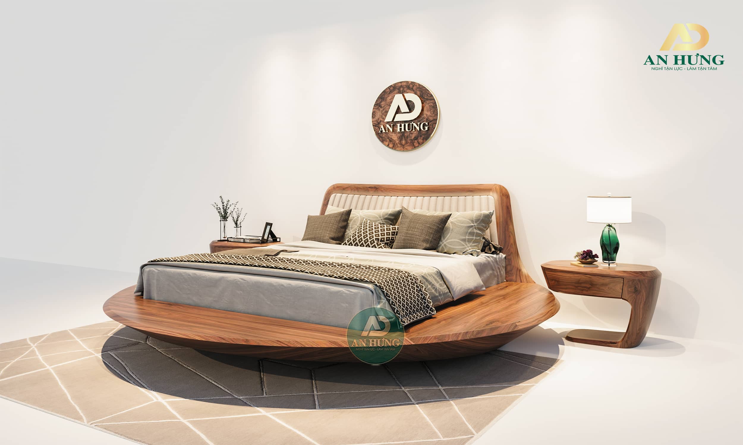 Giường ngủ gỗ óc chó hình tròn 2023 - FF38-3