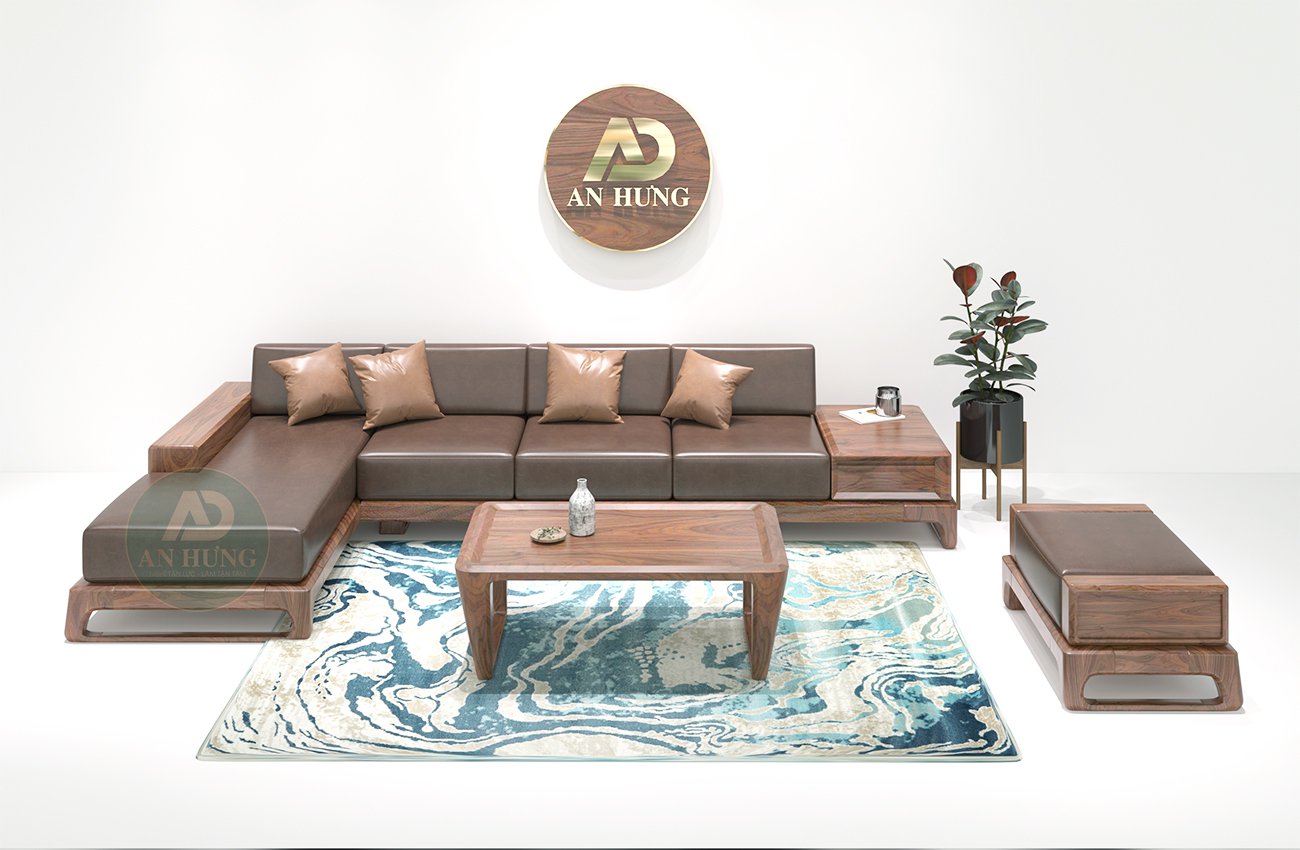 Sofa gỗ óc chó chữ L mới - AA40
