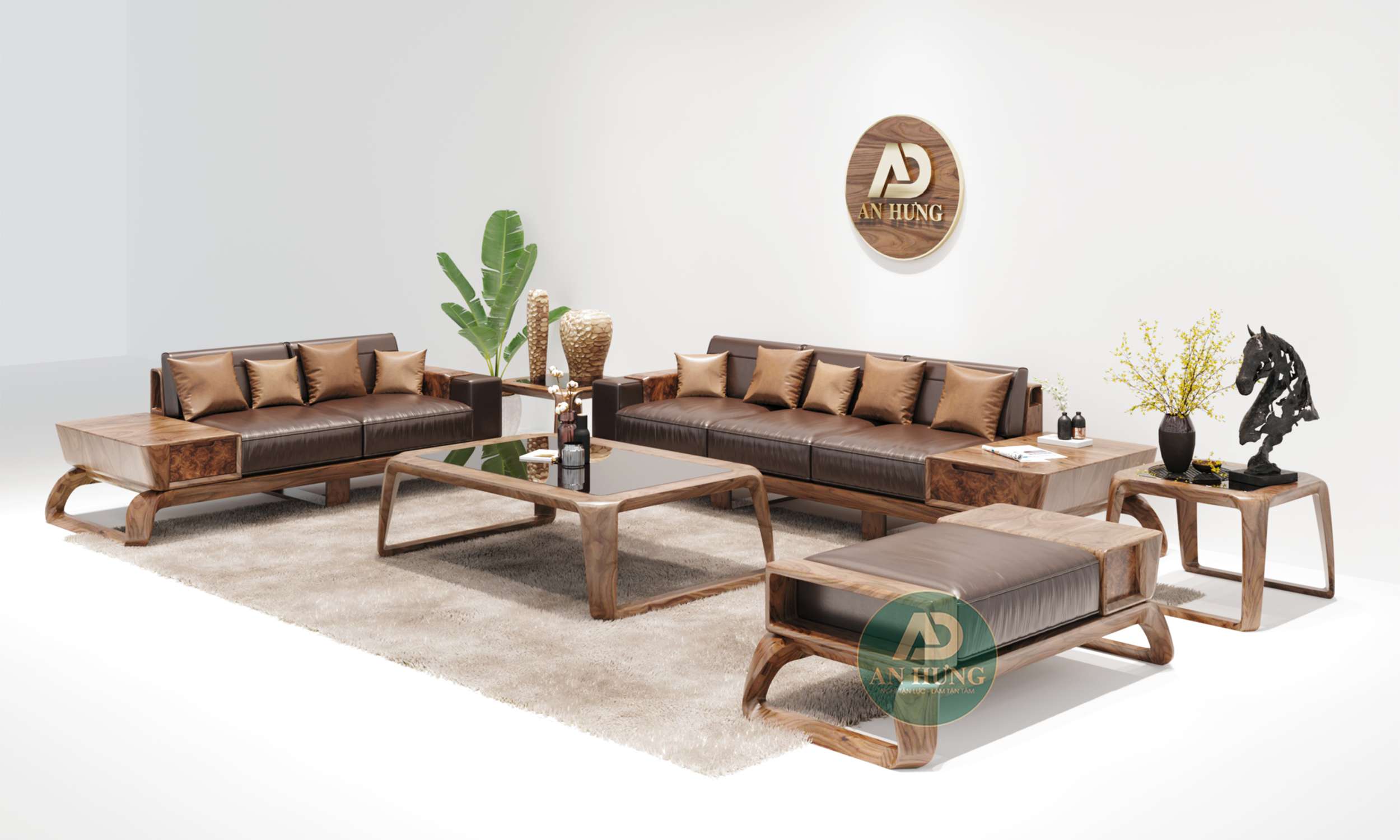 Sofa gỗ óc chó chân vặn - AA46-3
