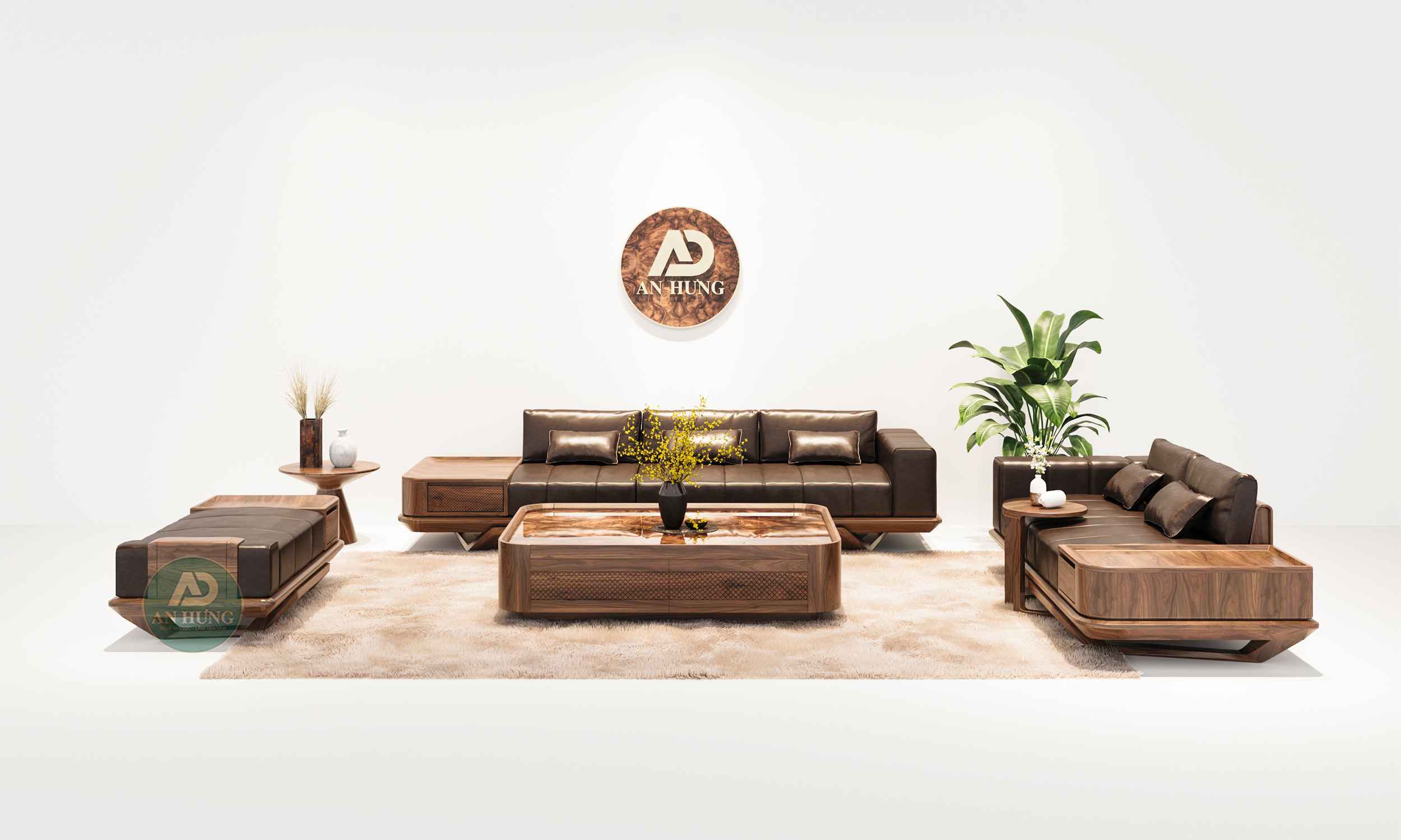 Mẫu sofa gỗ óc chó mới 2022 - AA47-1