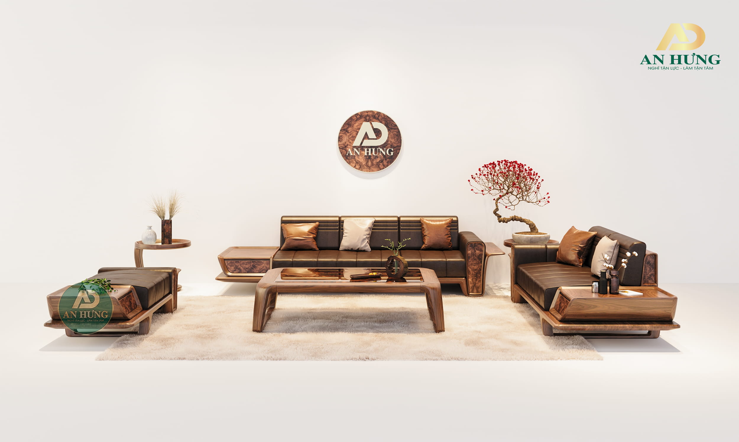 Mẫu sofa gỗ óc chó 2023 - AA48