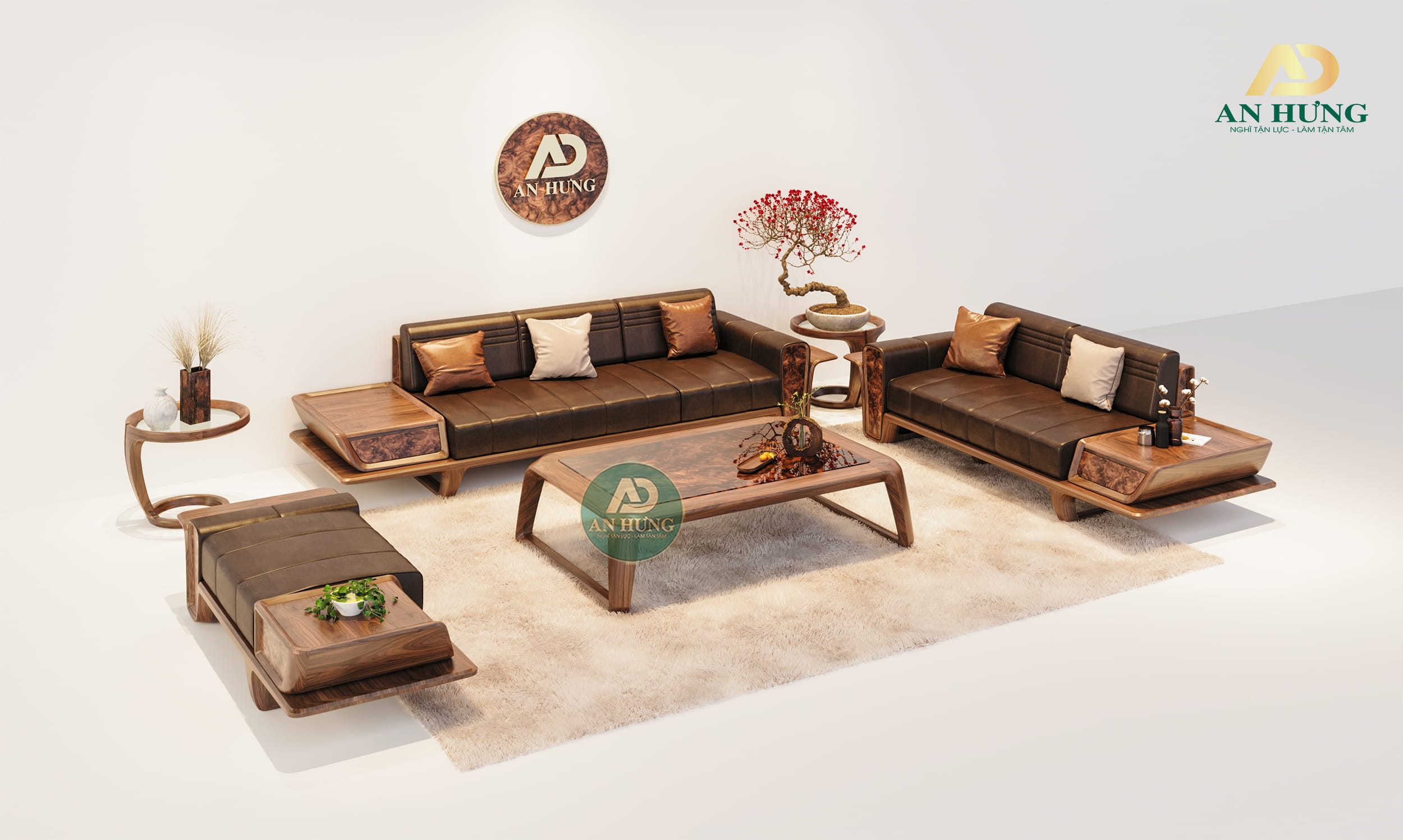 Mẫu sofa gỗ óc chó 2023 - AA48-4