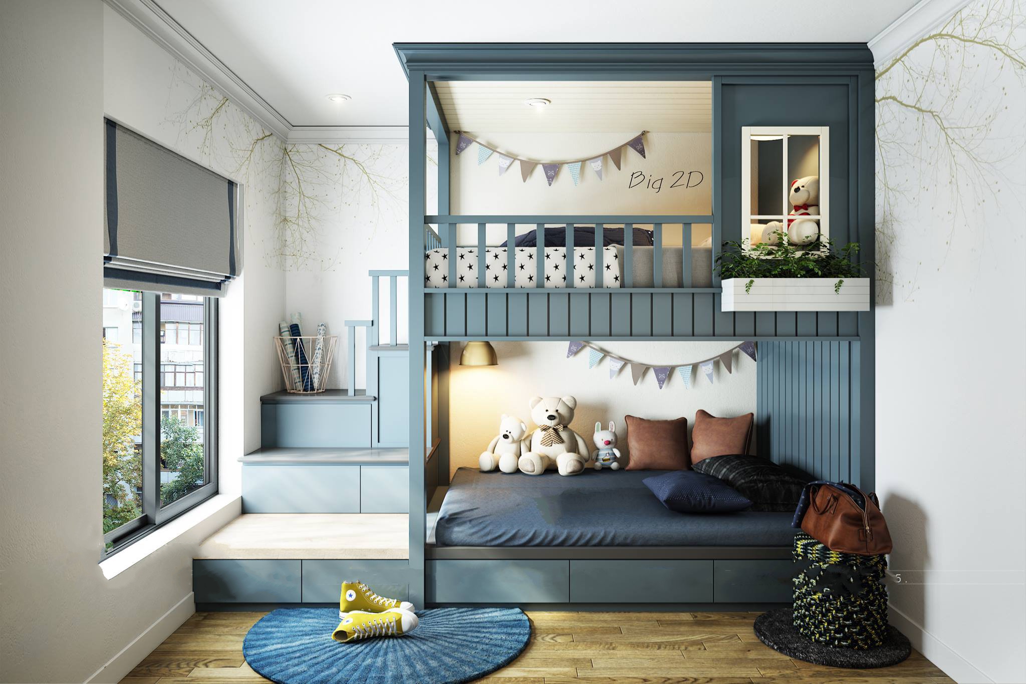 Giường tầng cho bé màu xanh dương - GT39