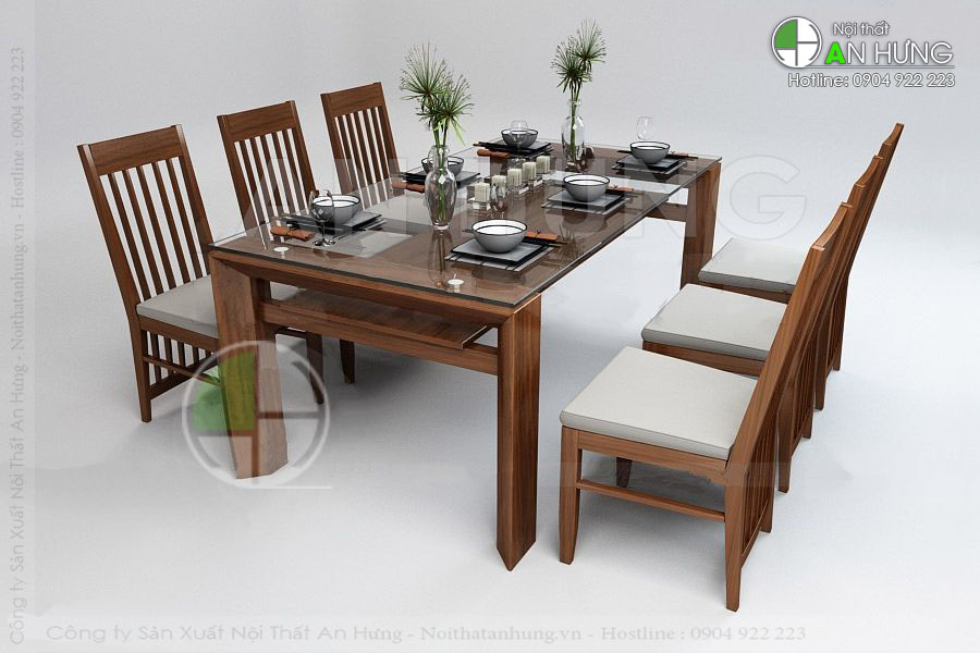 Bộ bàn ghế ăn 6 ghế gỗ tự nhiên cho phòng bếp của mọi nhà