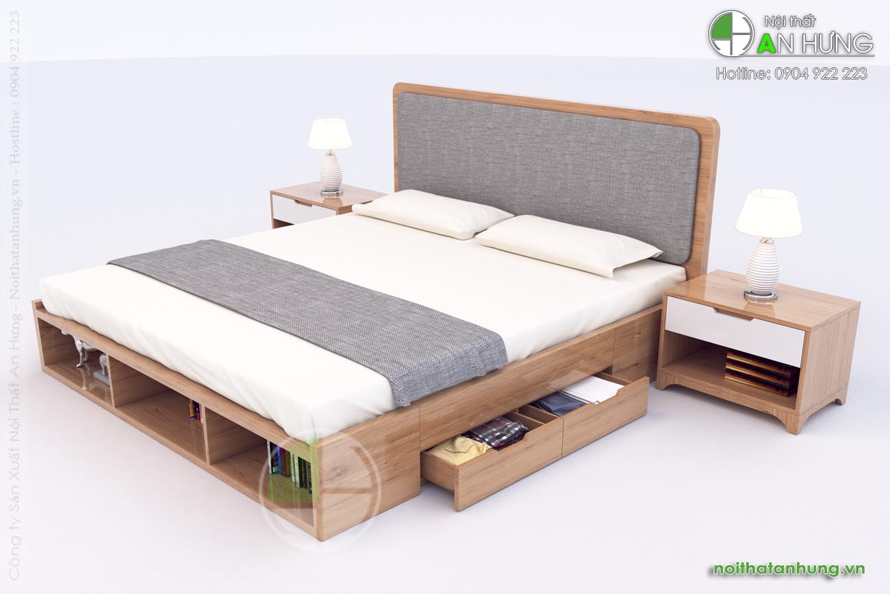 Giường ngủ hiện đại với thiết kế thông minh của nội thất An Hưng