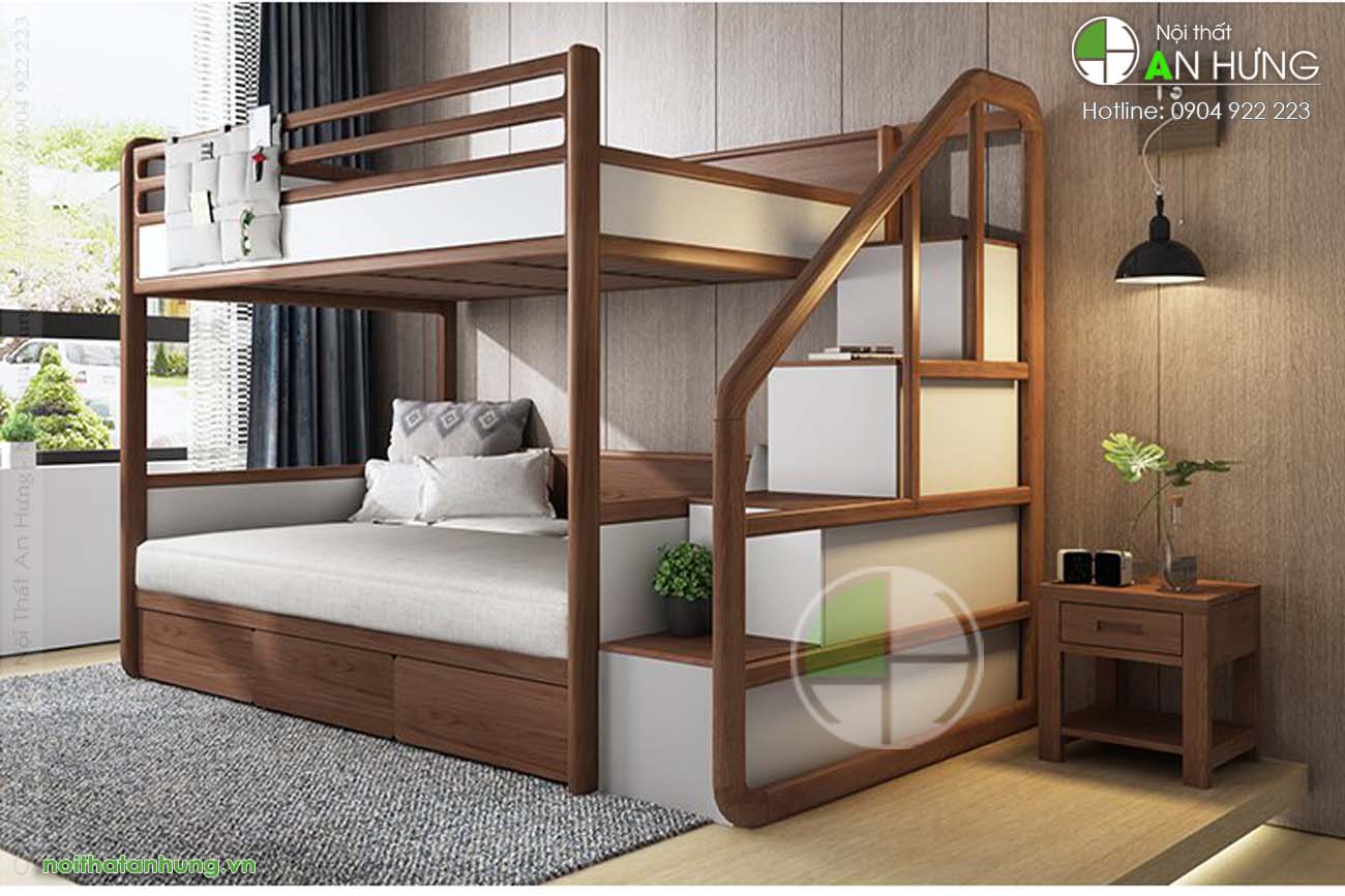 Giường tầng gỗ óc chó có thiết kế đa dạng, bắt mắt