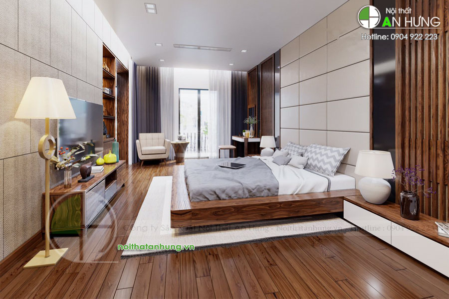Thiết kế phòng ngủ đơn giản bằng gỗ: Phòng ngủ được thiết kế đơn giản bằng gỗ giúp bạn có một không gian nghỉ ngơi tiện lợi và dễ dàng sử dụng. Với thiết kế tối giản và sự tập trung vào màu sắc và chất liệu, phòng ngủ của bạn sẽ trở nên đơn giản nhưng không kém phần sang trọng.