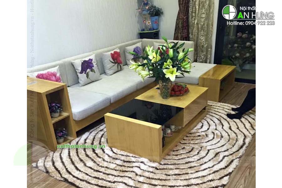 Bàn ghế sofa gỗ phòng khách -  Chị Hồng - Hoàng Mai - Hà Nội