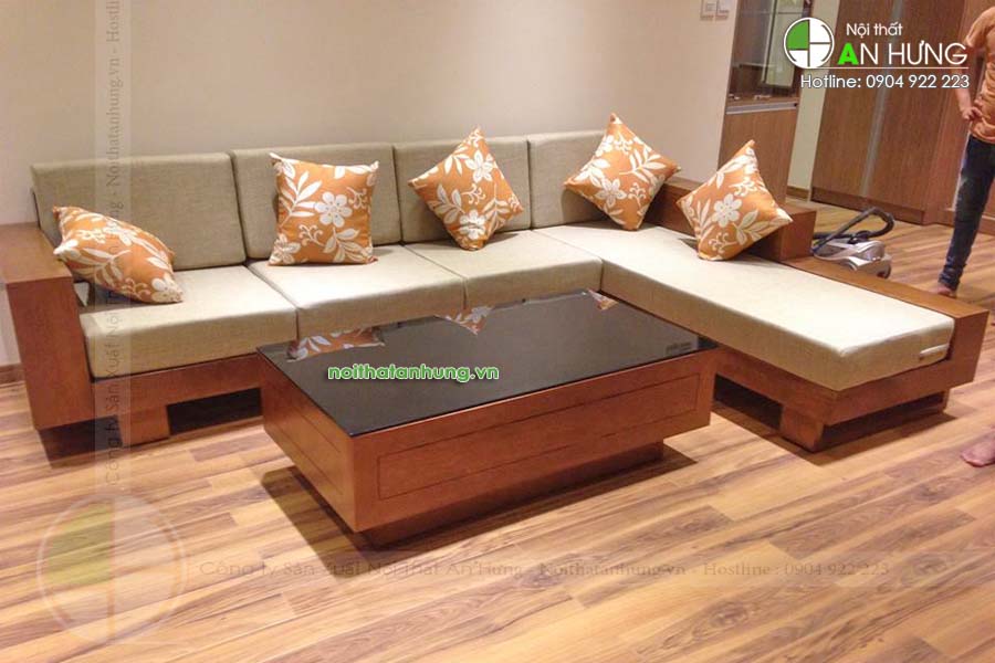 bàn ghế sofa gỗ chữ L hiện đại - Anh Tuấn - KĐT Hyundai Hà Đông -  Hà nội