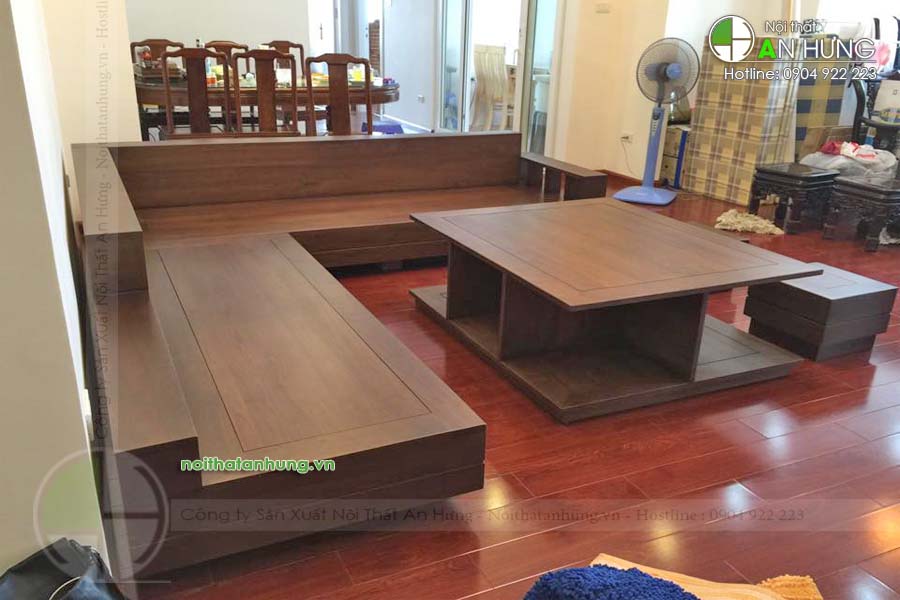 Sofa gỗ chữ l  gỗ óc chó - Chú Hải - Hà Nội