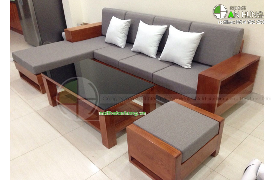 Bộ sofa gỗ chữ L cho chung cư - Chị Trang - Thường Tín - Hà Nội