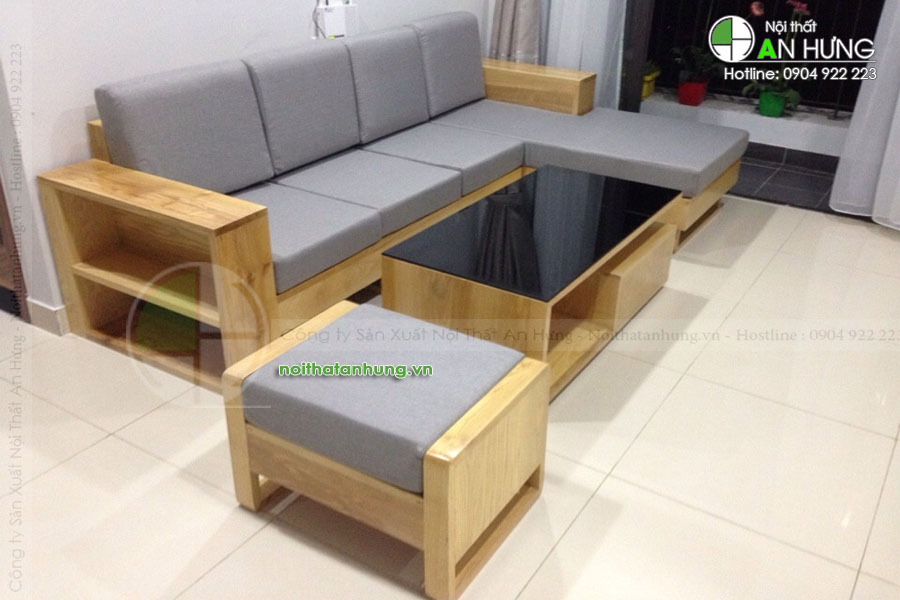 Bàn ghế sofa gỗ phòng khách đẹp hiện đại chữ l | Chị Thúy - KĐT Dương Nội - Hà Đông