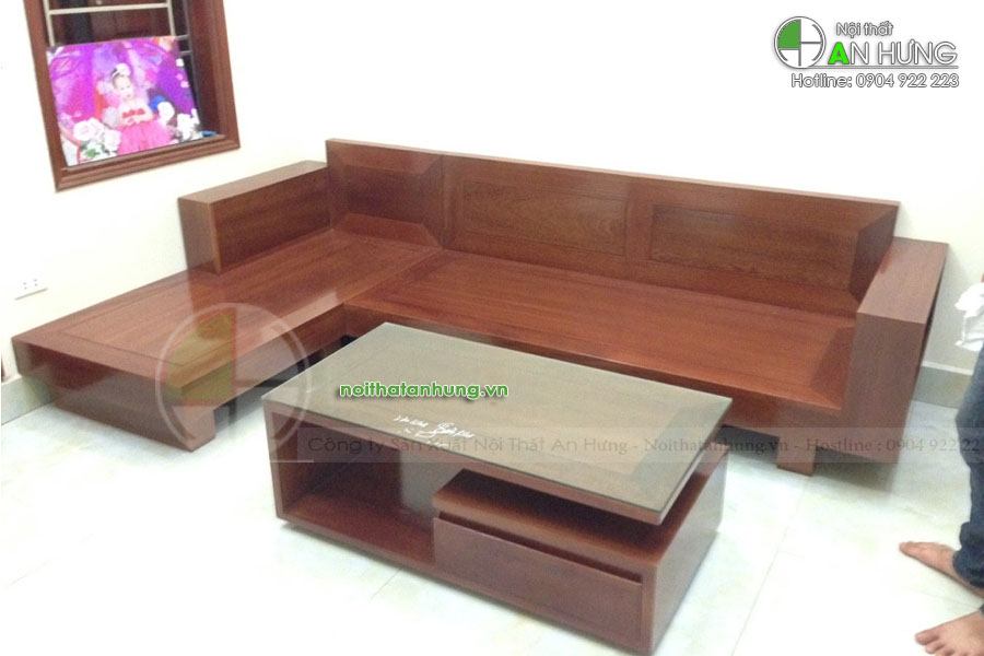 Bộ sofa gỗ phòng khách chữ L gỗ xoan đào - Anh Huy - Nội Bài - Hà Nội