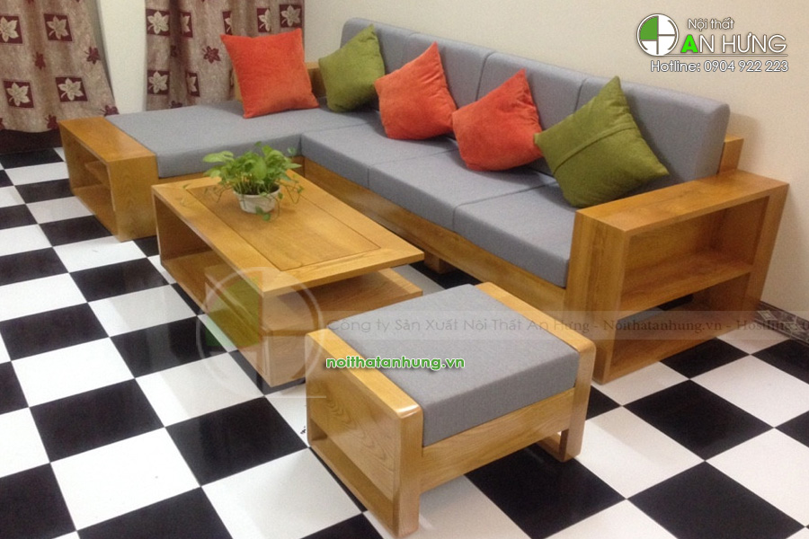 Bộ bàn ghế sofa gỗ phòng khách chữ L góc