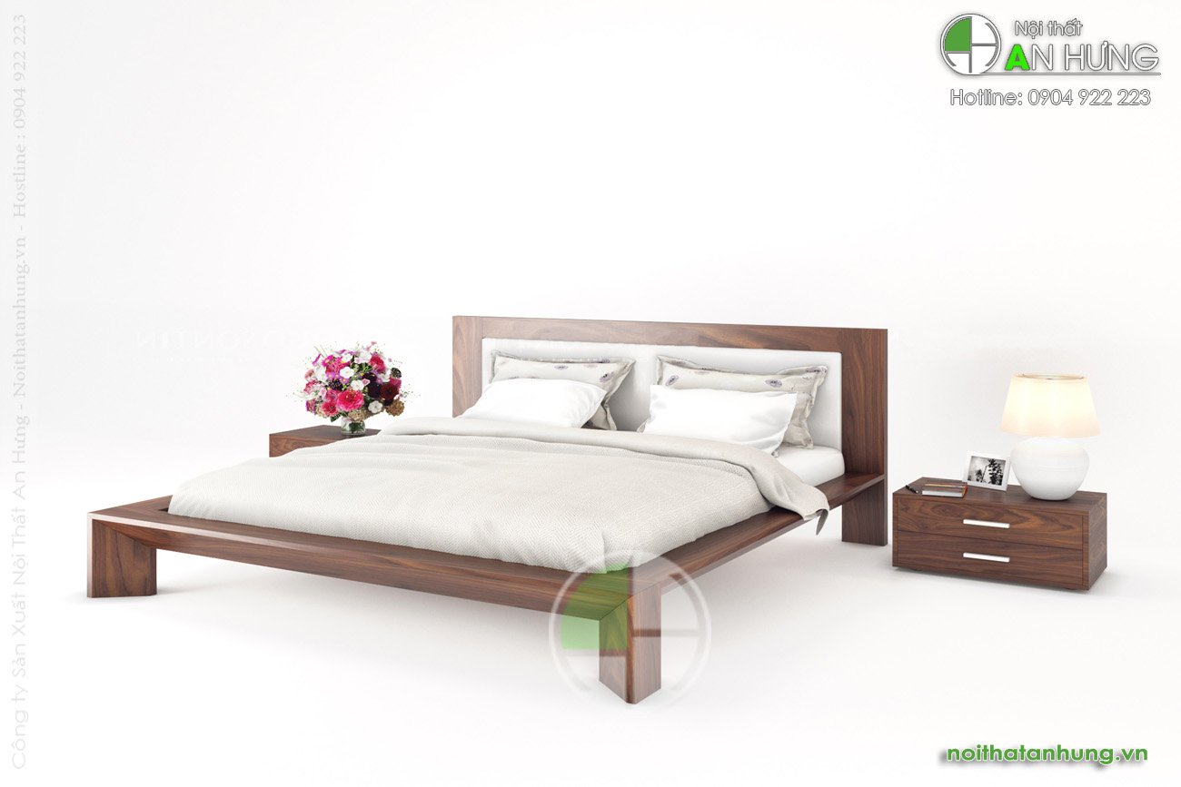 Mẫu giường ngủ gỗ tự nhiên đẹp - GN43