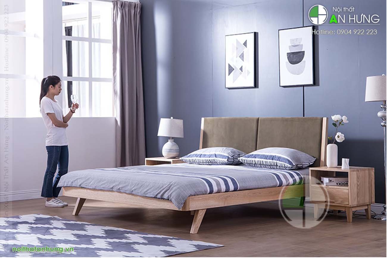 Giường ngủ gỗ tự nhiên hiện đại đơn giản-GT70