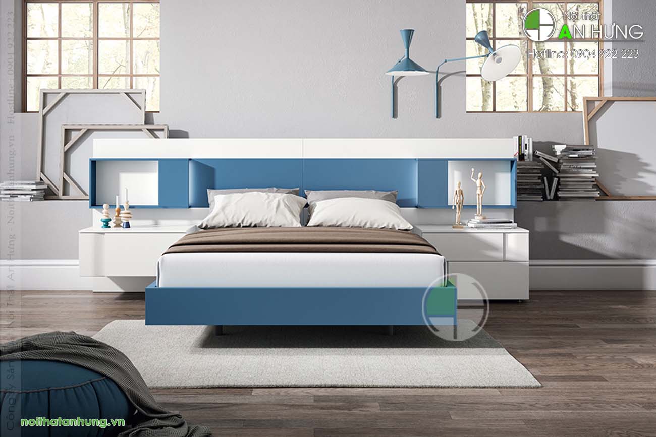 Giường ngủ gỗ màu xanh  - GT91