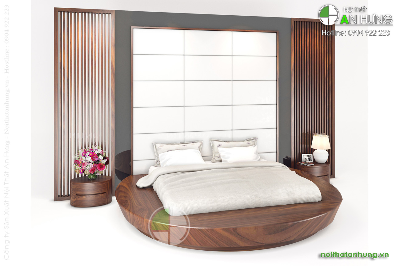 Mẫu giường ngủ hình tròn gỗ óc chó - FF02-2