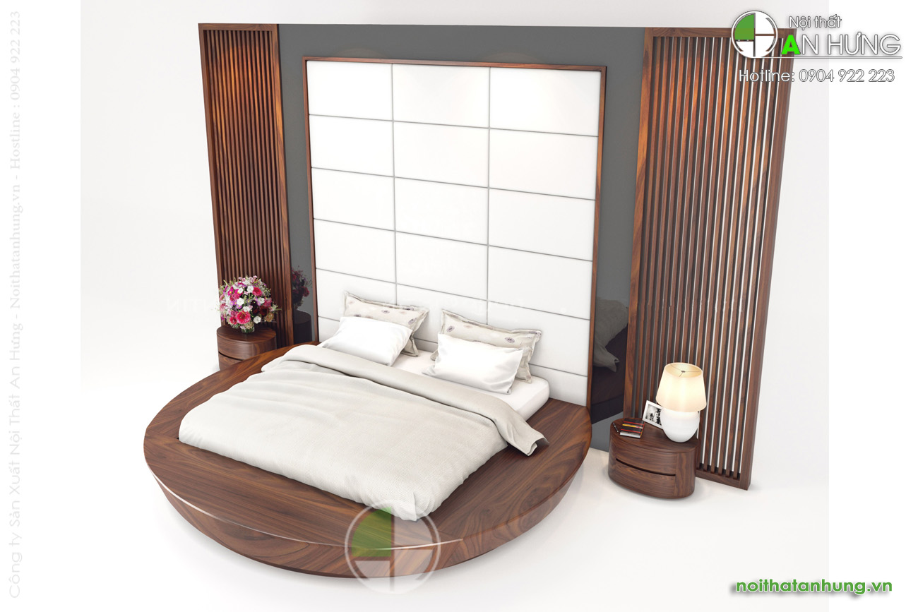 Mẫu giường ngủ hình tròn gỗ óc chó - FF02-3