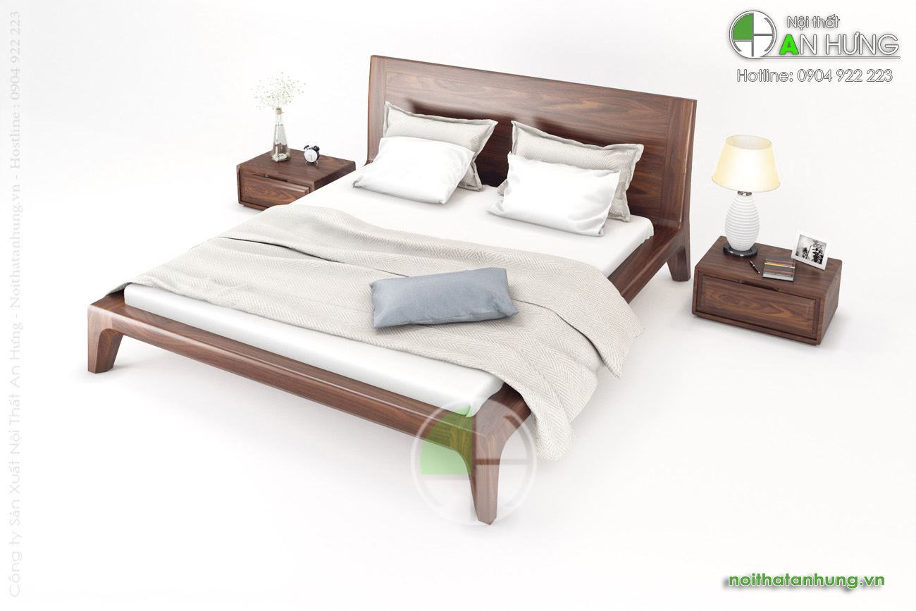 Mẫu giường gỗ óc chó cao cấp đơn giản - FF10