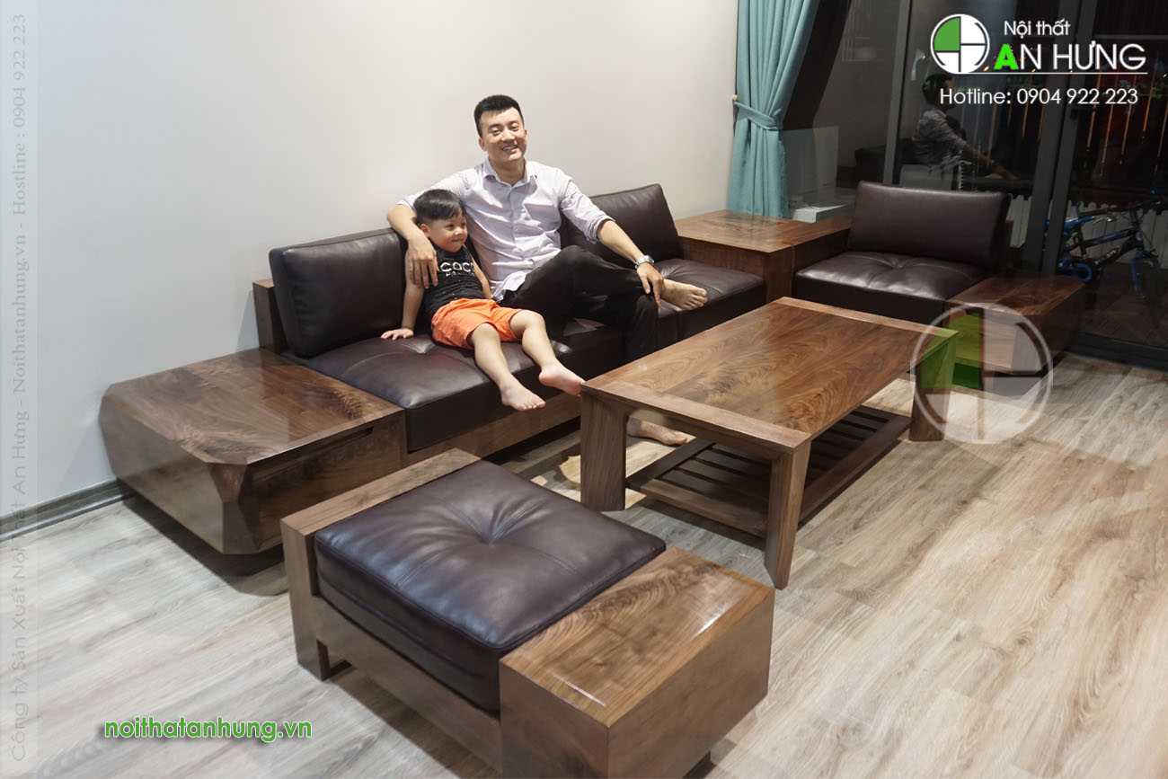 Sofa gỗ óc chó đẹp hiện đại - AA14