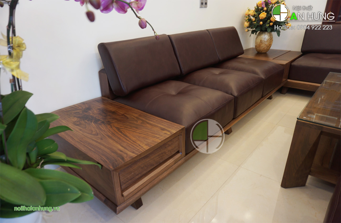 Sofa gỗ óc chó góc hình chữ L - AA19