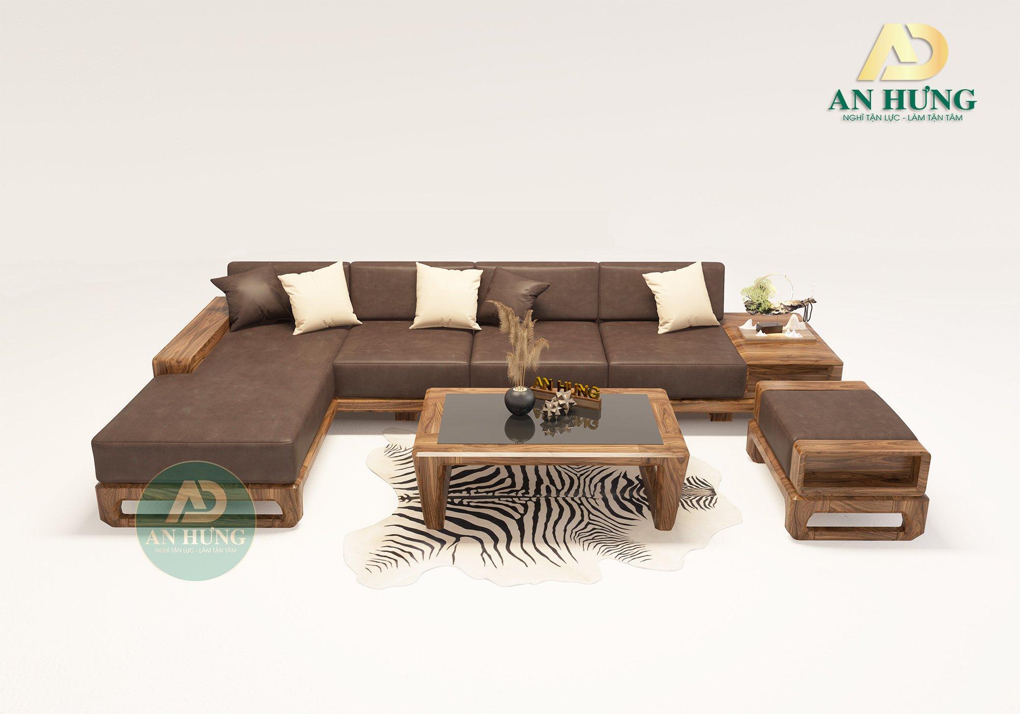 Sofa gỗ óc chó hình chữ L đẹp - AA27